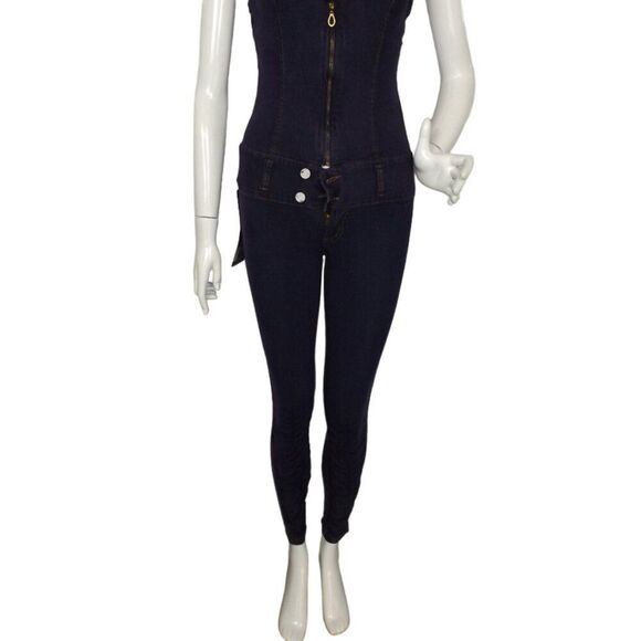 new! SCORPIO Jeans Jumpsuit, JR 1, Purple Denim, Fitted, Embellished/Cutouts - Picture 11 of 12